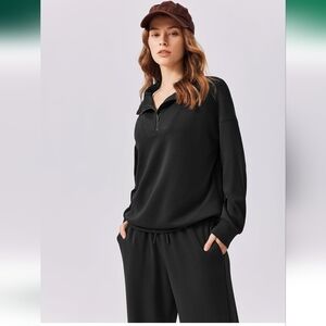 Punspark Black Half-Zip Pullover and Pants Set
